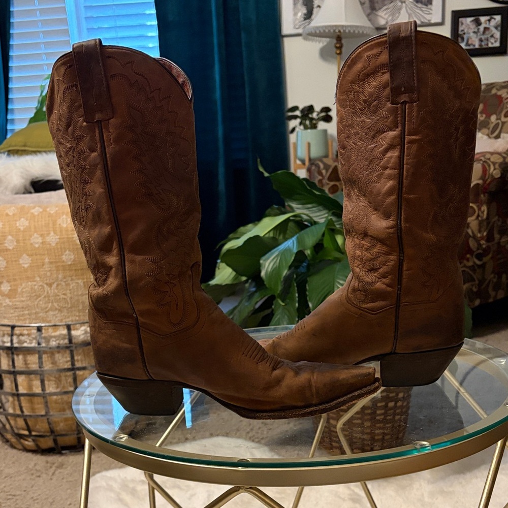 Dan Post Brown Leather Western Heeled Boots - Picture 3 of 8